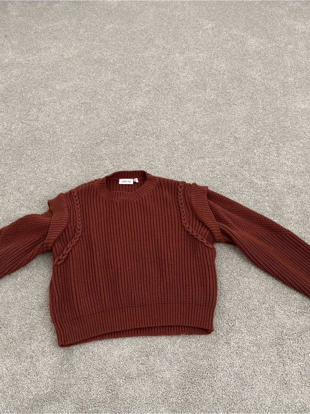 Chunky Rust Cable-Accent Crewneck Sweater